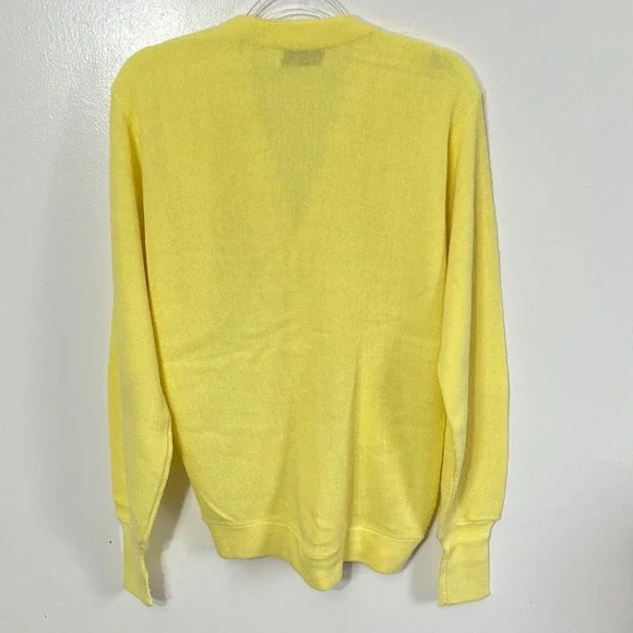 Izod Lacoste Cardigan Sweater Mens M Yellow Vintage V-Neck Crocodile Logo - Picture 2 of 5